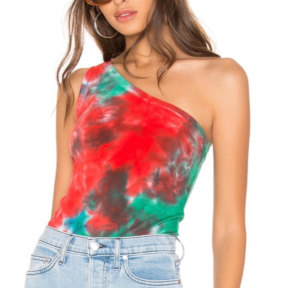 one shoulder tie dye bodysuit
